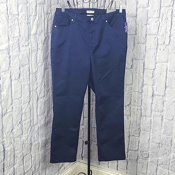 CATHERINE'S Sateen Stretch Staight Leg Navy Blue Pants Size 16 Petite - Picture 1 of 8